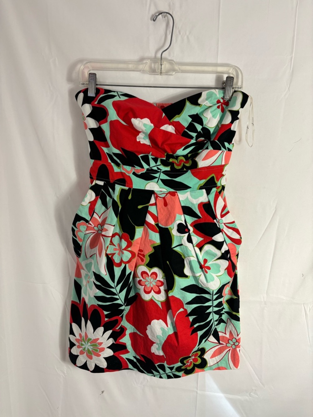 Floral Tropical Boho Vacation Strapless Tie-Waist‎ Mini Dress Size M - Picture 9 of 11